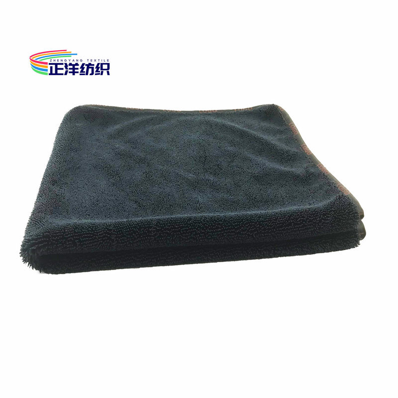 16"X16" Car Cleaning Rags Black LOGO Printed Edges Quick Dry 800gsm Auto Microfiber Cloths
